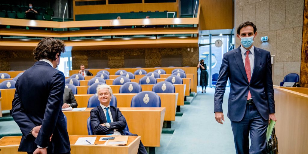 Jesse Klaver, Geert Wilders en Wopke Hoekstra voorafgaand aan het debat.