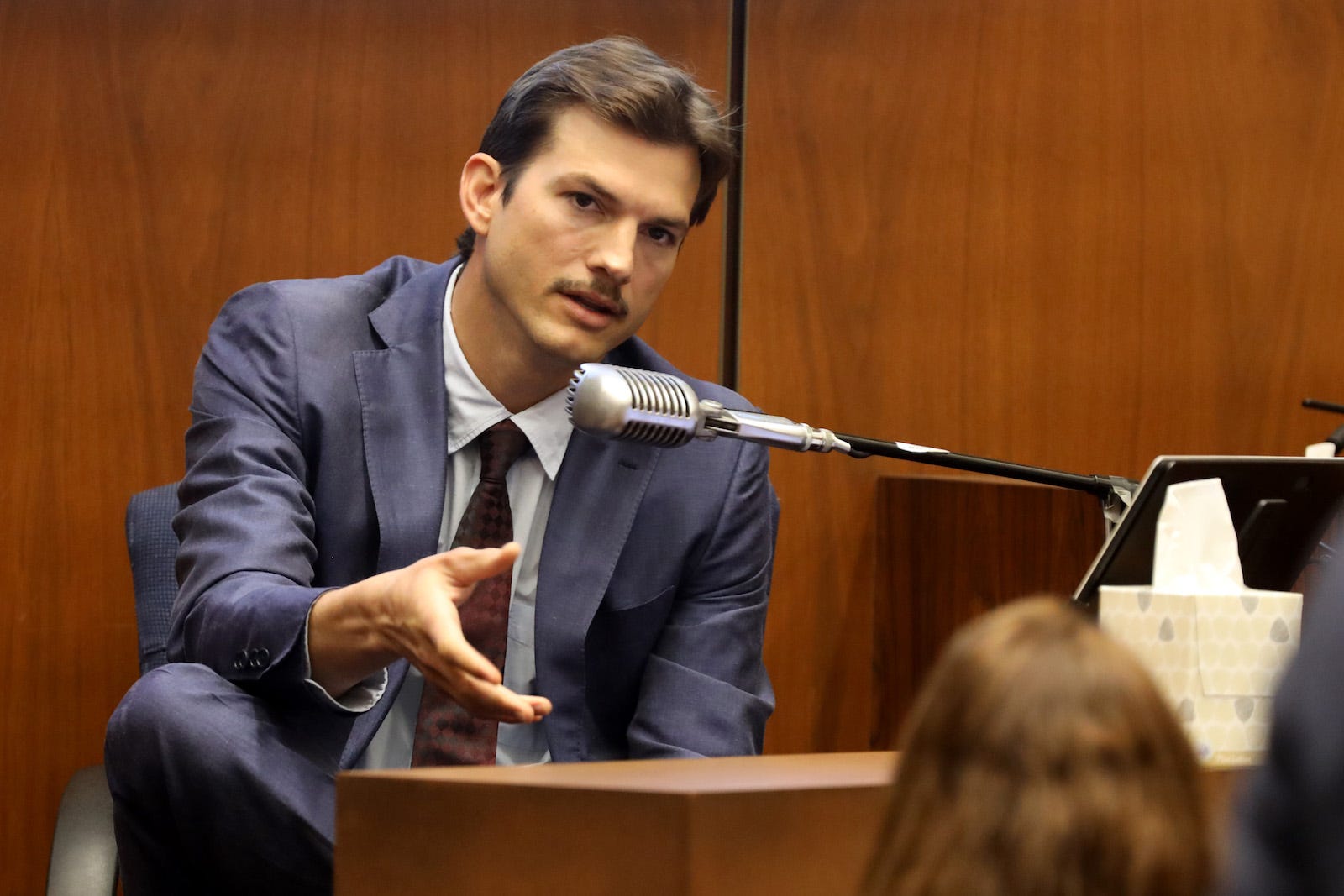 Ashton Kutcher testifies during the trial of alleged serial killer Michael Gargiulo, known as the “Hollywood Ripper,” at the Clara Shortridge Foltz Criminal Justice Center on May 29, 2019 in Los Angeles, California. Gargiulo is facing murder charges, including the February 21, 2001 stabbing death of Kutcher’s friend Ashley Ellerin. (Photo by Frederick M. Brown/Getty Images)