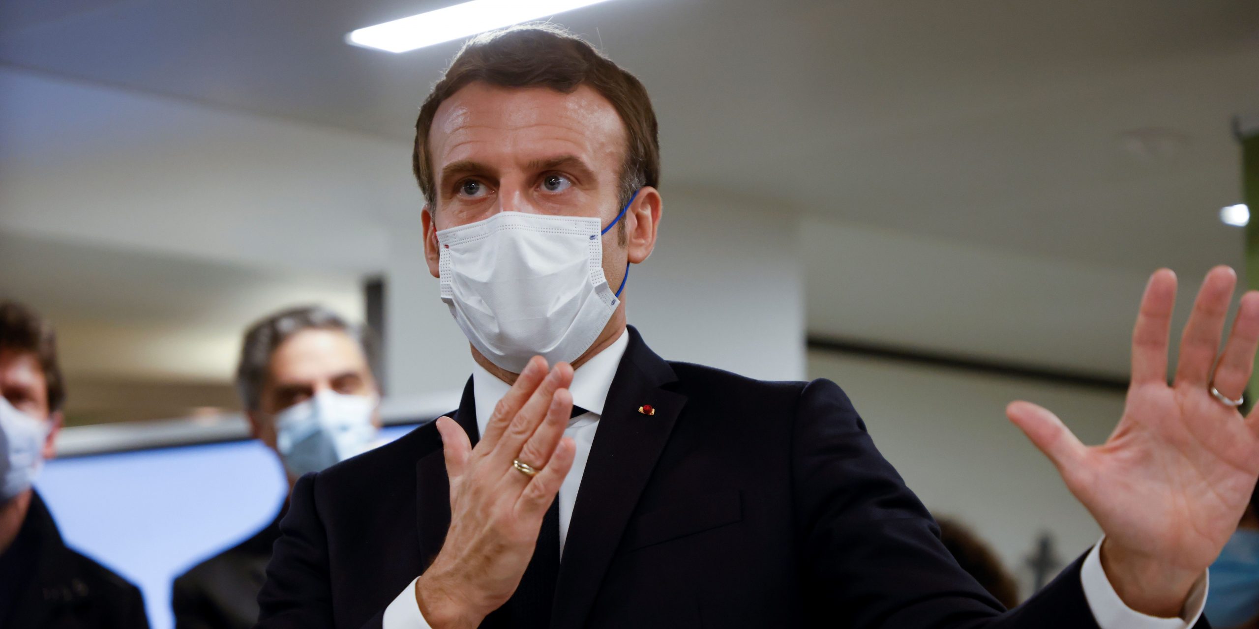 French President Emmanuel Macron speaks during the 2020 Phoneton, an annual fundraising operation organised by the Hayastan All-Armenian Fund's French affiliate (Fonds Armenien de France) for the development of Armenia and Artsakh, on November 21, 2020 in Paris. (Photo by Ludovic MARIN / POOL / AFP) (Photo by LUDOVIC MARIN/POOL/AFP via Getty Images)