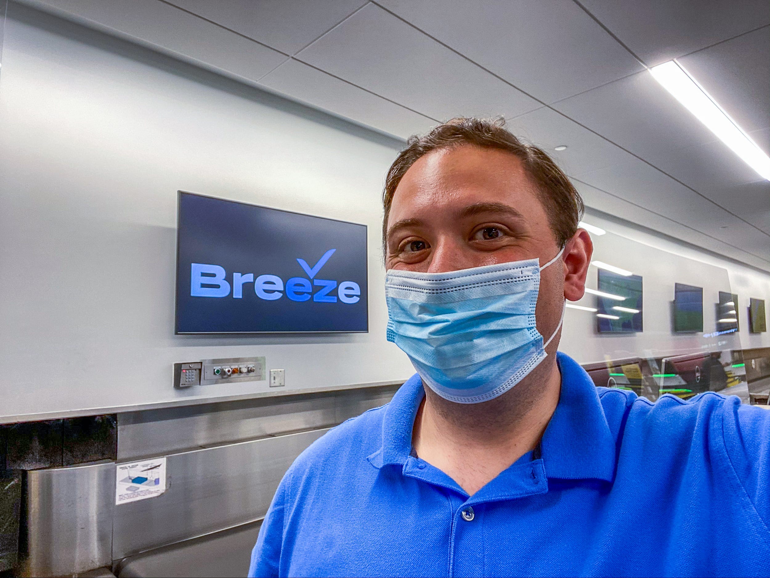 Standing in front of Breeze Airways' ticket counter - Breeze Airways Flight