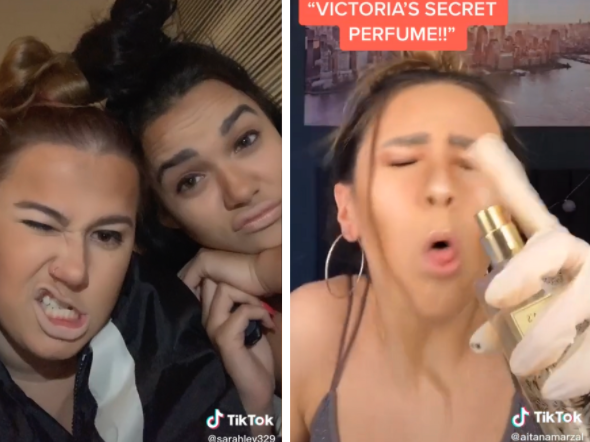Two TikTok videos featuring women dressing as "chavs".
