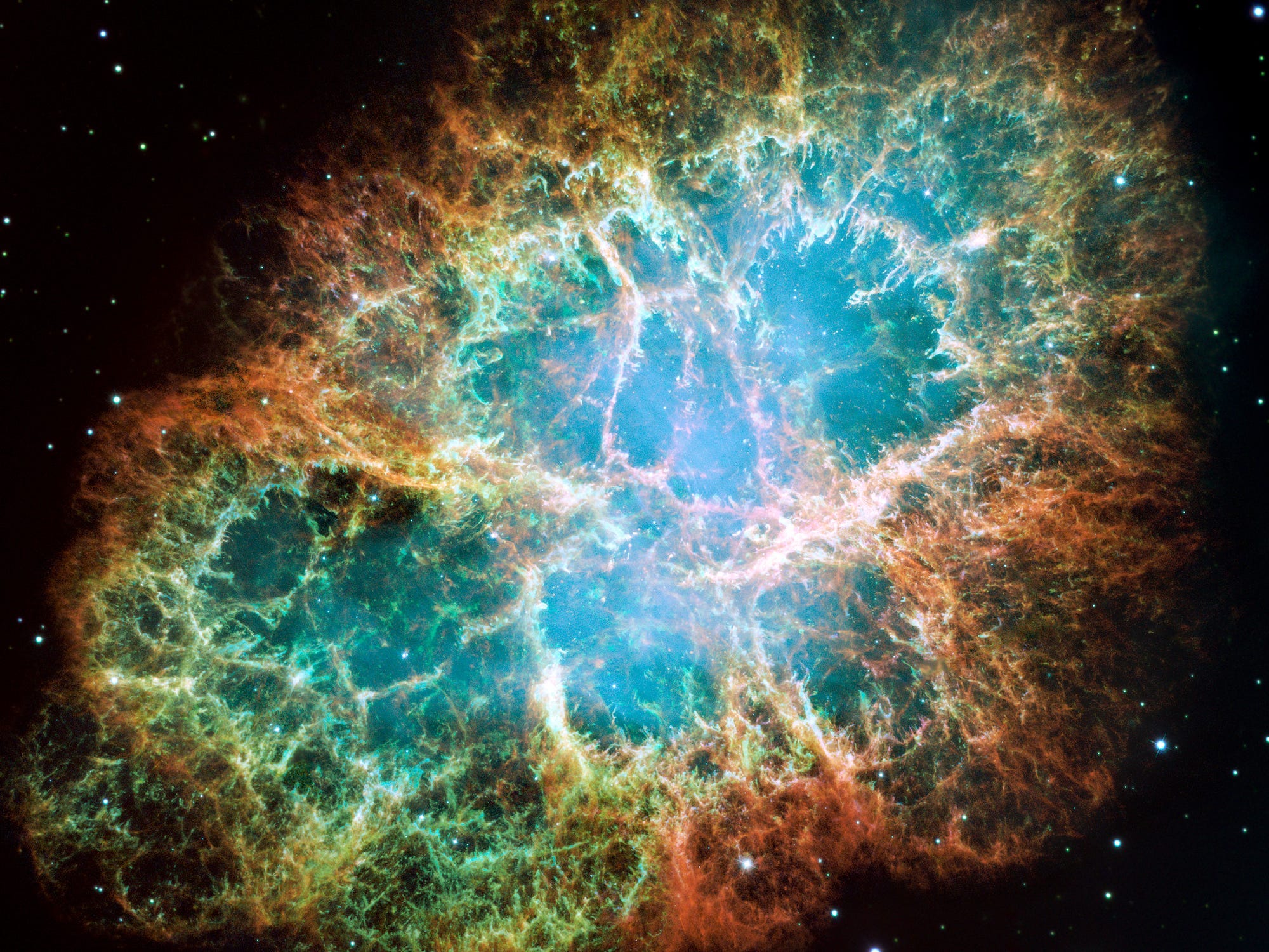 crab nebula green orange yellow web