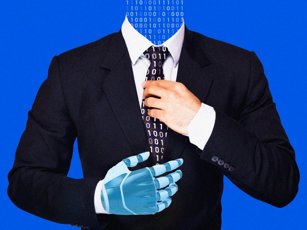 A photo illustration of a man wearing a suit and fixing his tie.