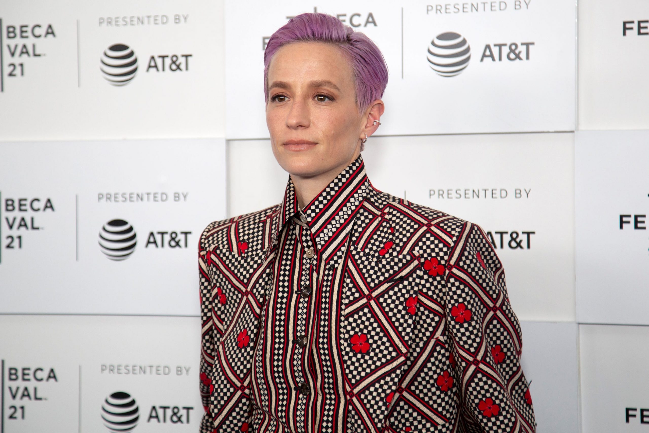 US Women's professional soccer player Megan Rapinoe is pictured walking the red carpet at the Tribeca Festival 2021.