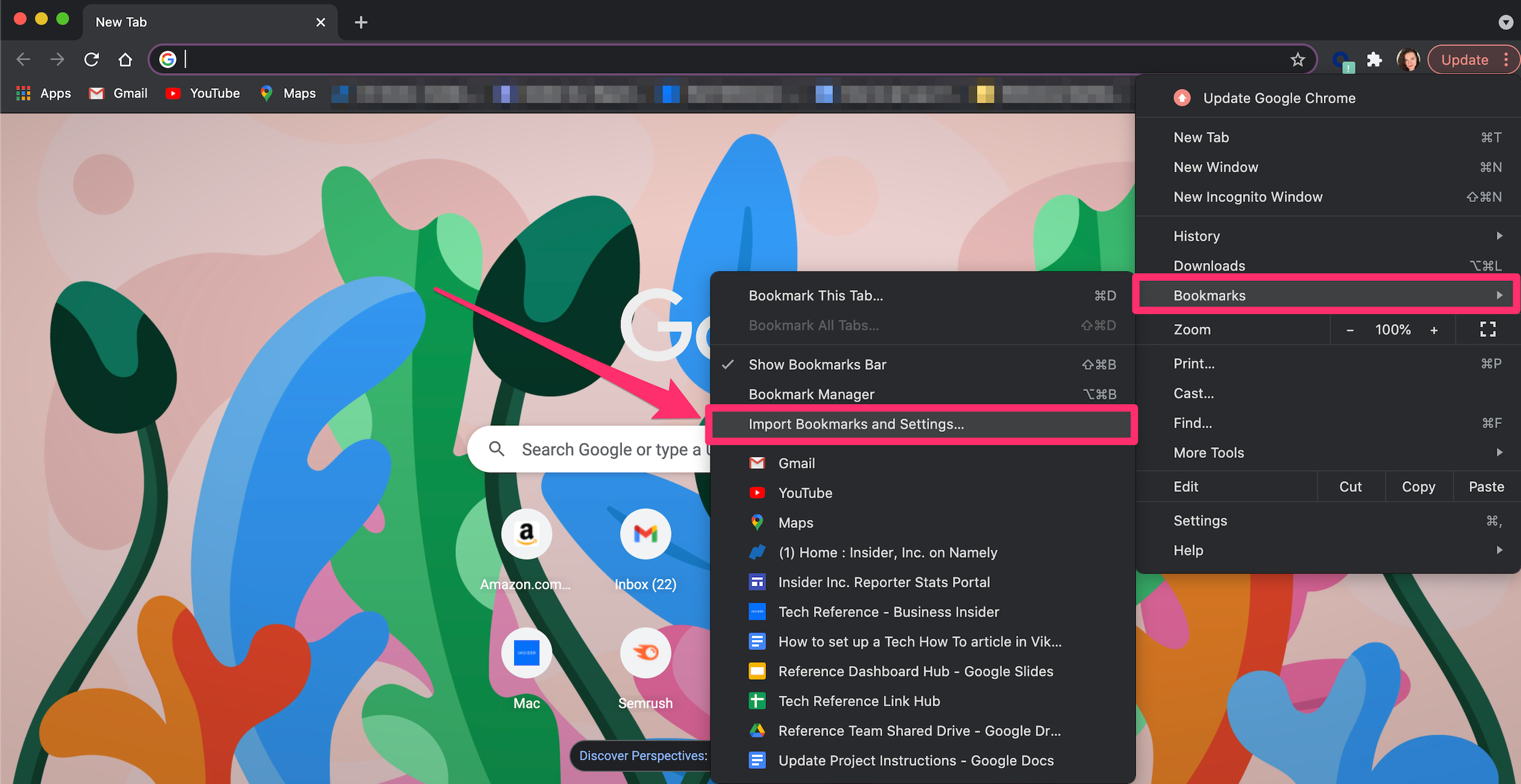 Screenshot of Chrome three-dot menu drop-down