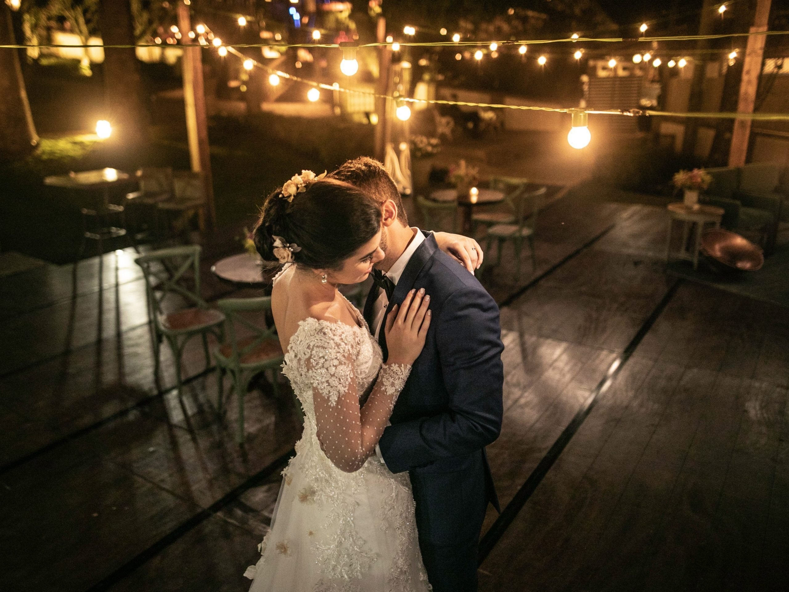 Newly married couple having a private dance at their wedding