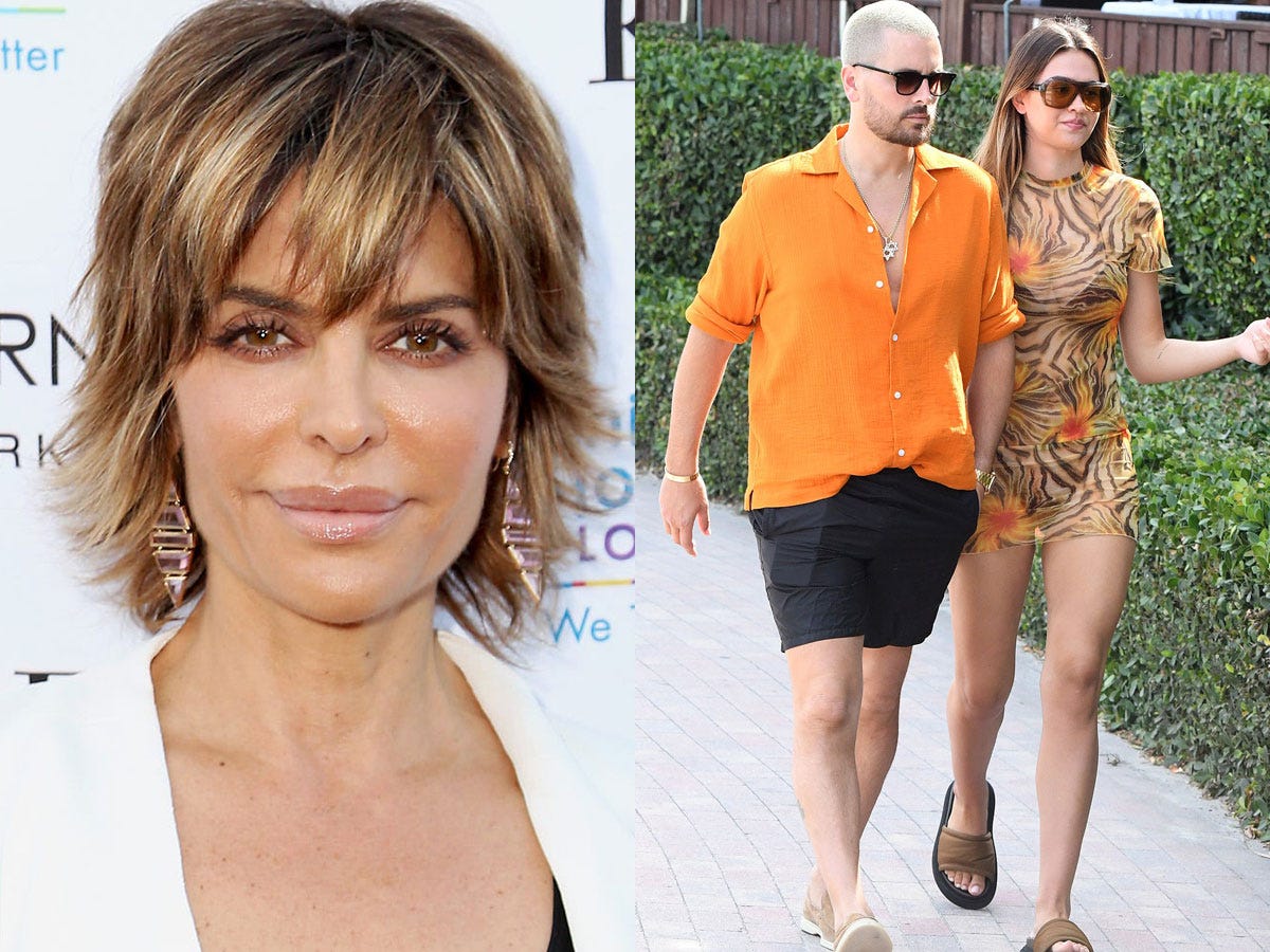 composite lisa rinna (left) scott disick and amelia hamlin together (right)