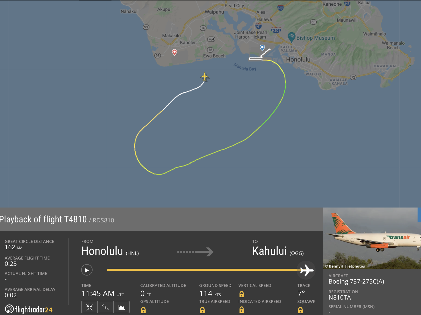 The flight map of Transair flight 810.