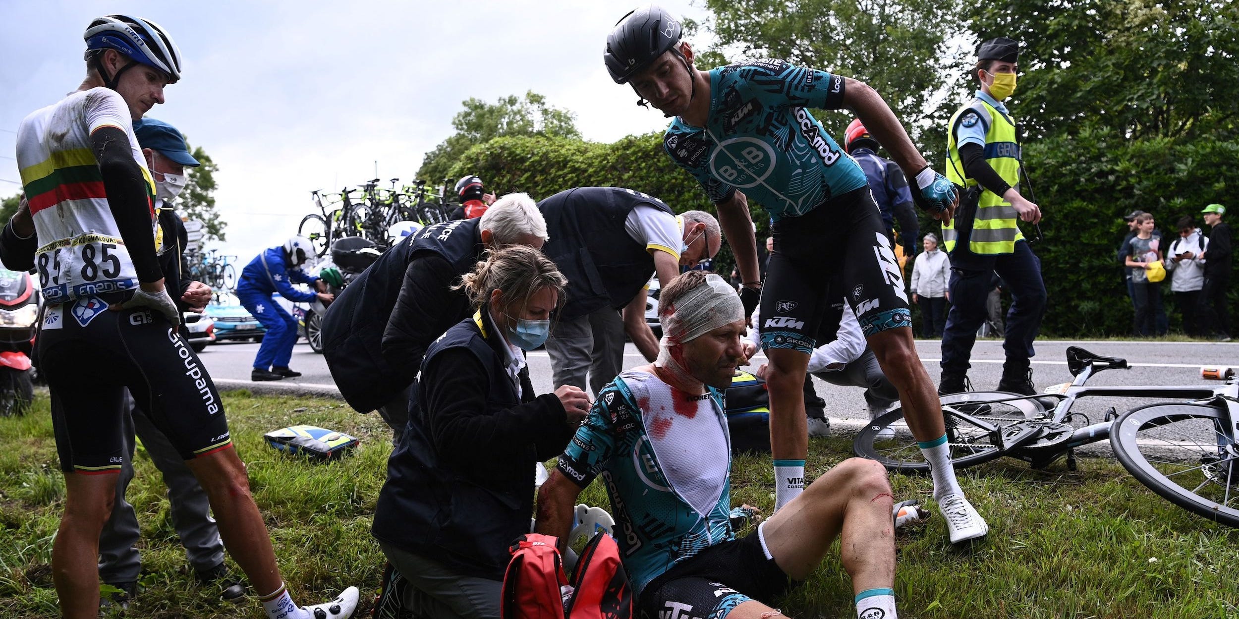 Tour de France rider Cyril Lemoine after last Saturday's crash