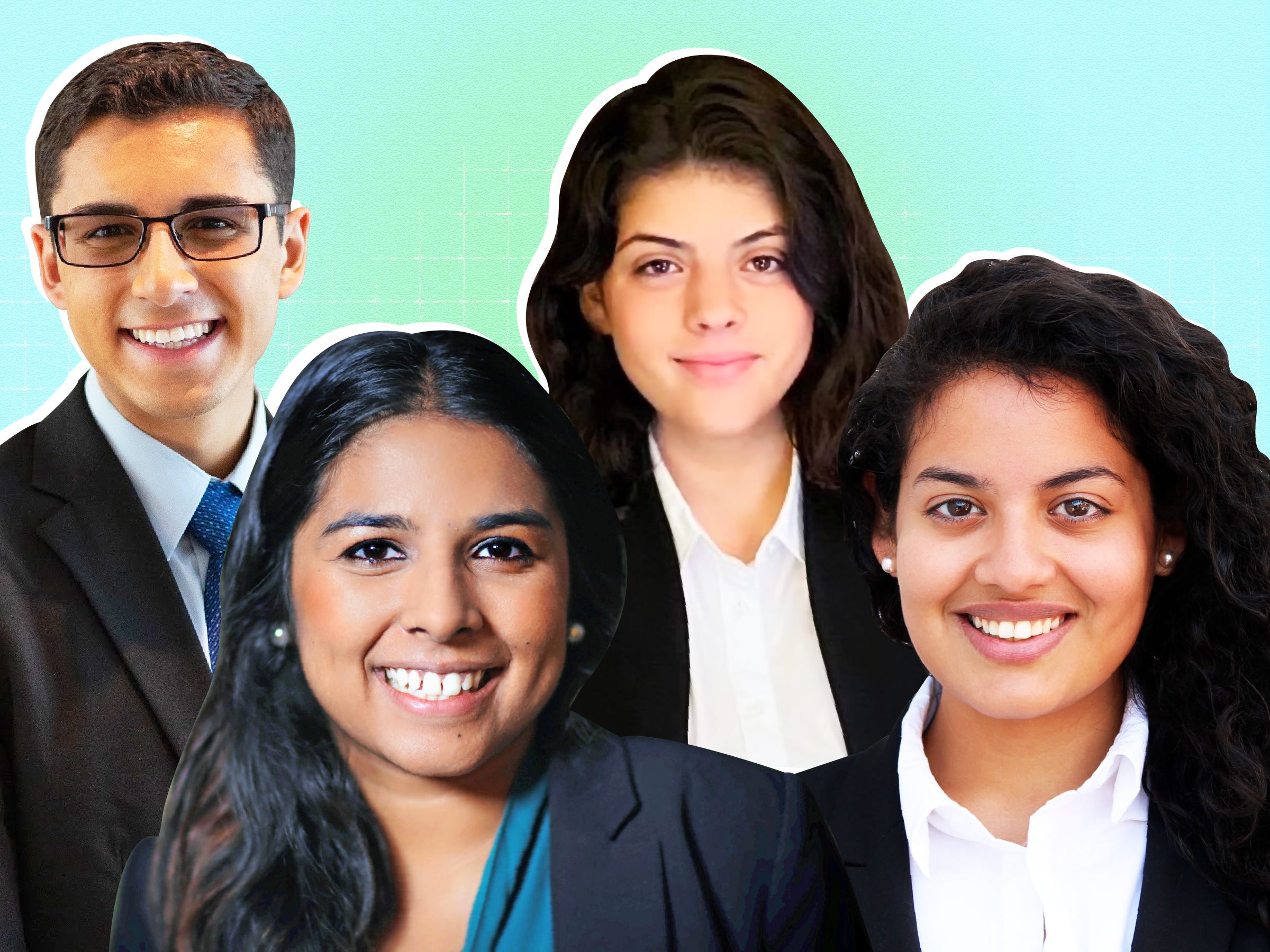 Headshots of Armani Nieves, Alisha Chowdhury, Allie Reyes, and Elizabeth Jimenez.