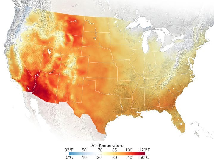 heat map shows heat wave across US southwest