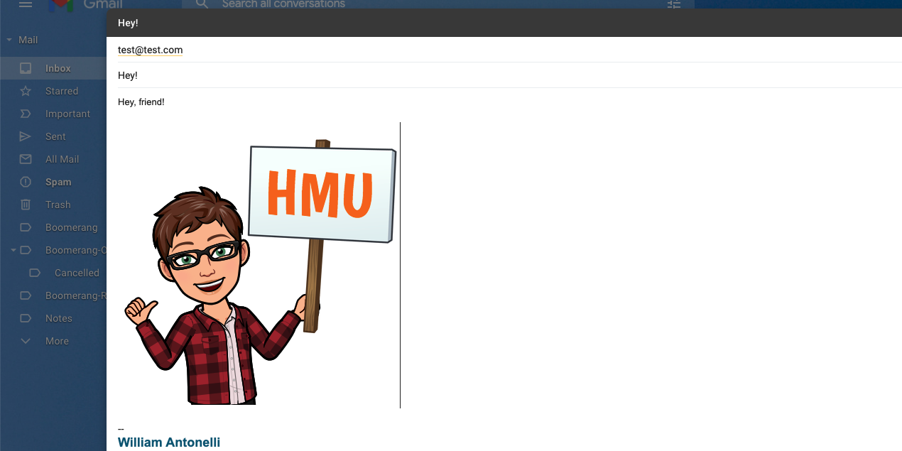 A Bitmoji icon put into a Gmail email.