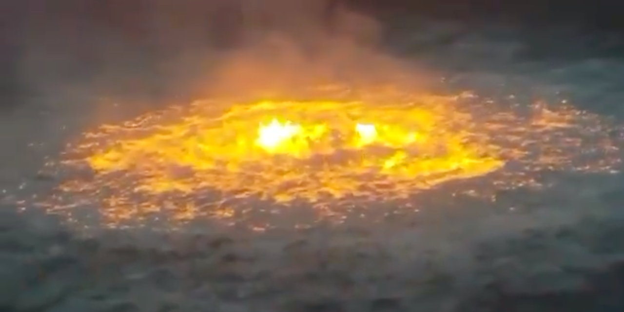 Flames bubbled to the surface of the Gulf of Mexico after an underwater oil pipeline ruptured.