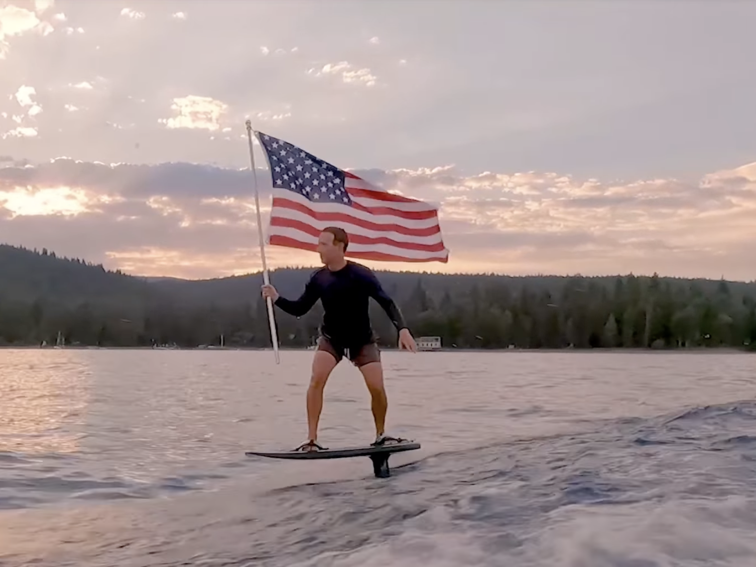 Mark Zuckerberg rides his electric surfboard on the Fourth of July