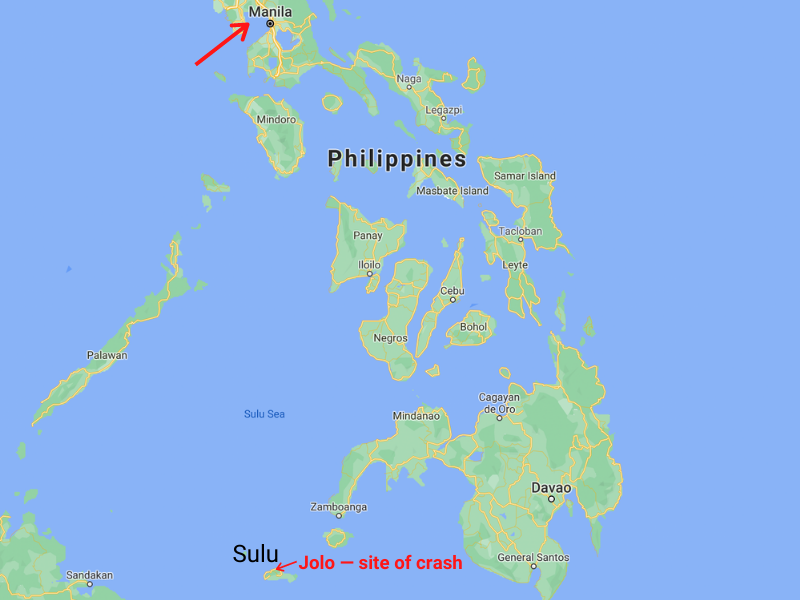 The plane was carrying troops from Mindanao island to Jolo in Sulu.