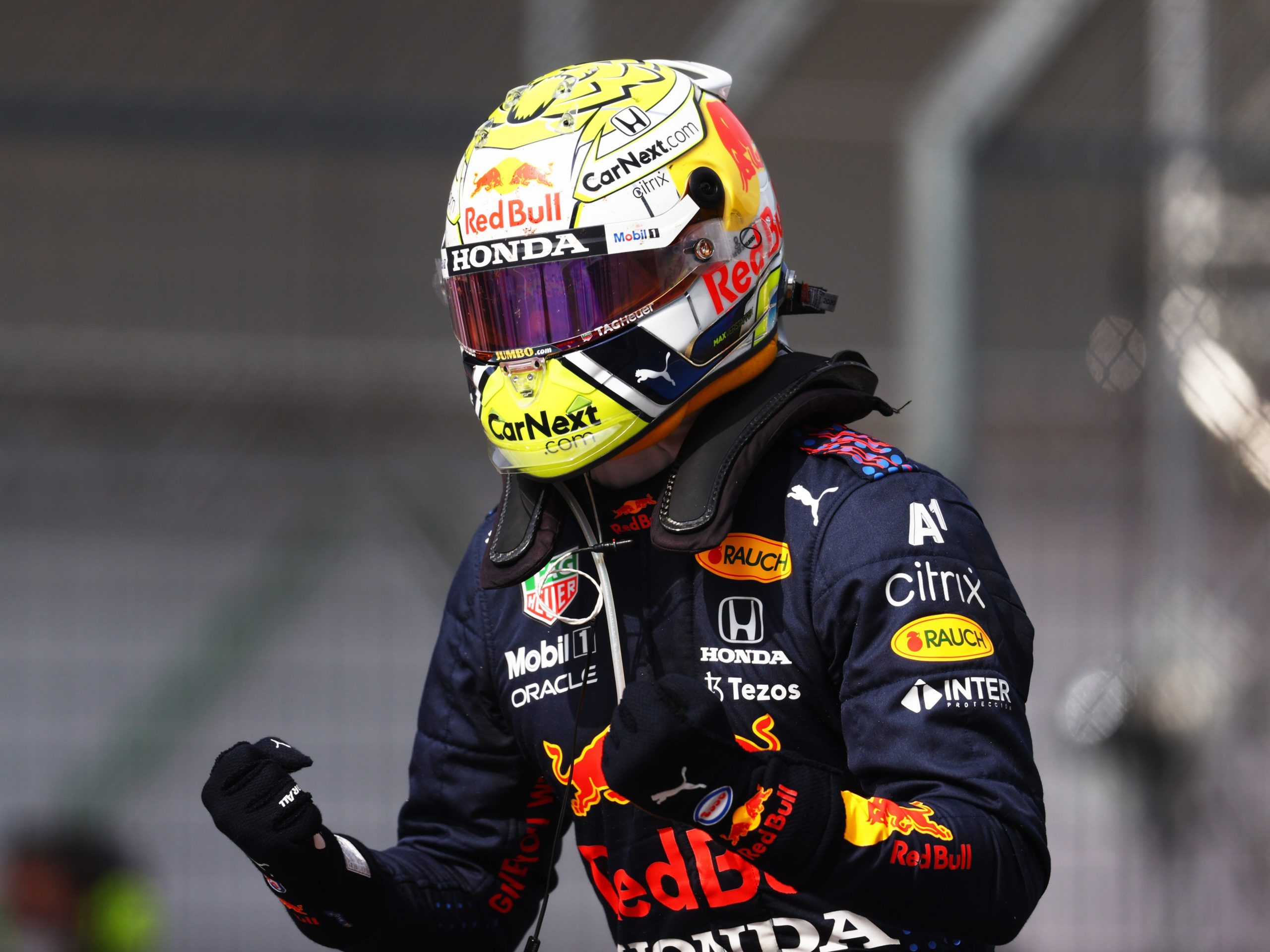 Red Bull's Max Verstappen celebrates after victory at the Austrian Grand Prix.