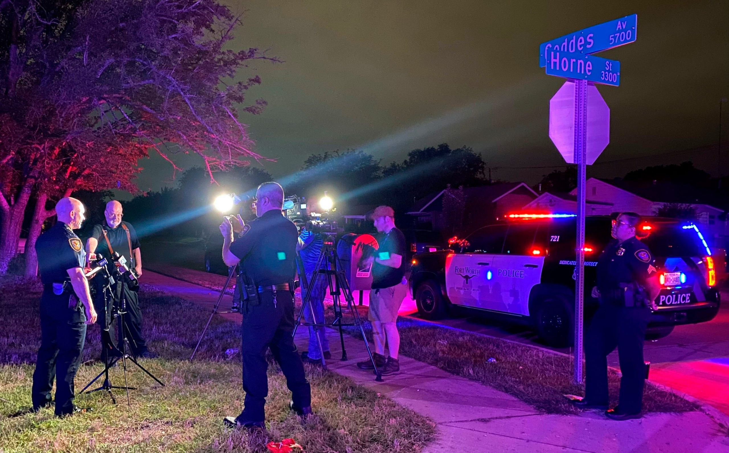 Fort Worth Police Chief Neil Noakes holds a news briefing at the site of a shooting early Sunday, July 4, 2021, in Fort Worth, Texas.