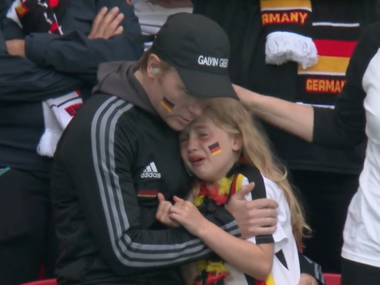 A young german fan cries as England beat Germany 2-0 during Euro 2020