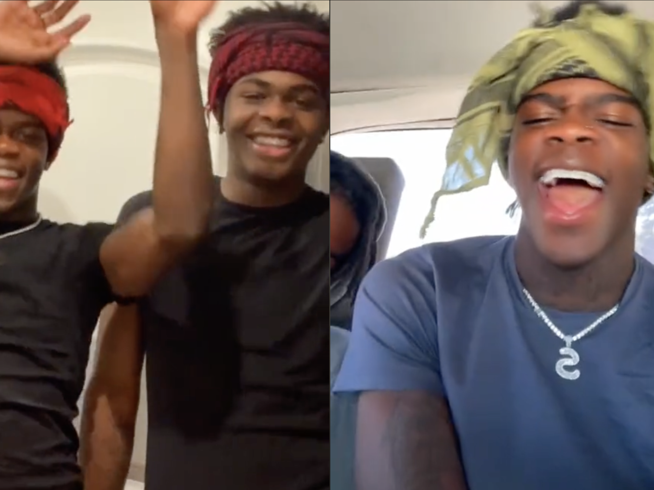 This is a side-by-side photo of Swavy, dancing on the left and laughing on the right.