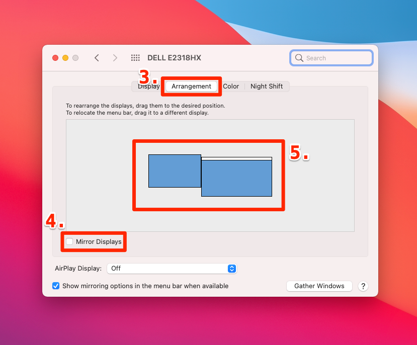 A Mac "Displays" menu, with various options highlighted.