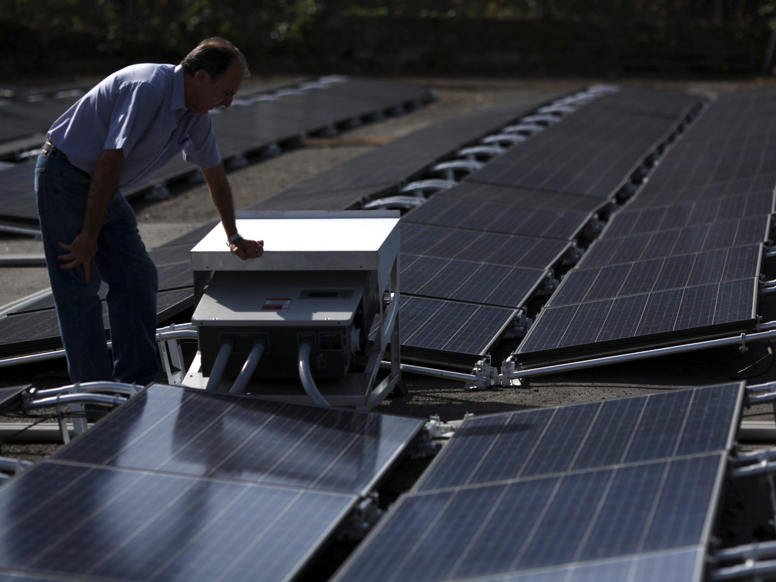 Tela solar panels on top of a hospital roof in San Juan, Puerto Rico.