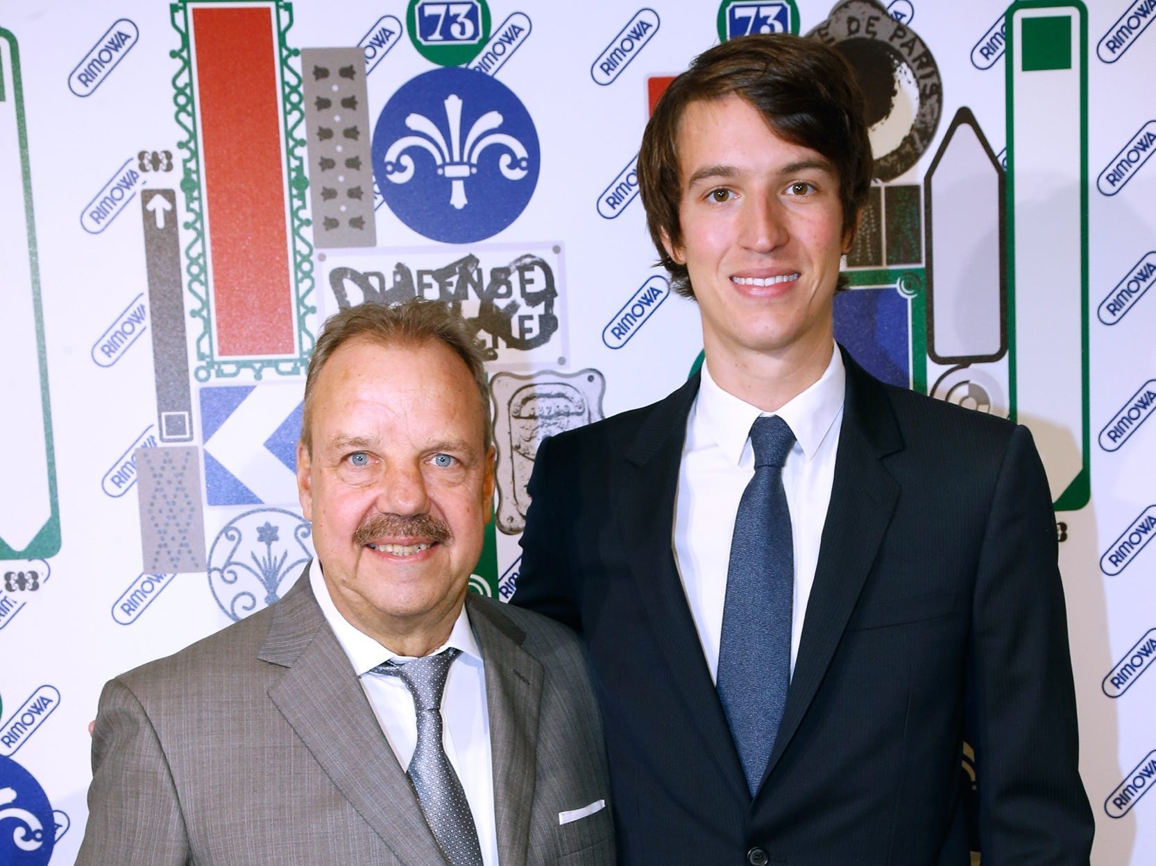 former rimowa ceo dieter morszeck and alexandre arnault pose at event in paris in march 2017