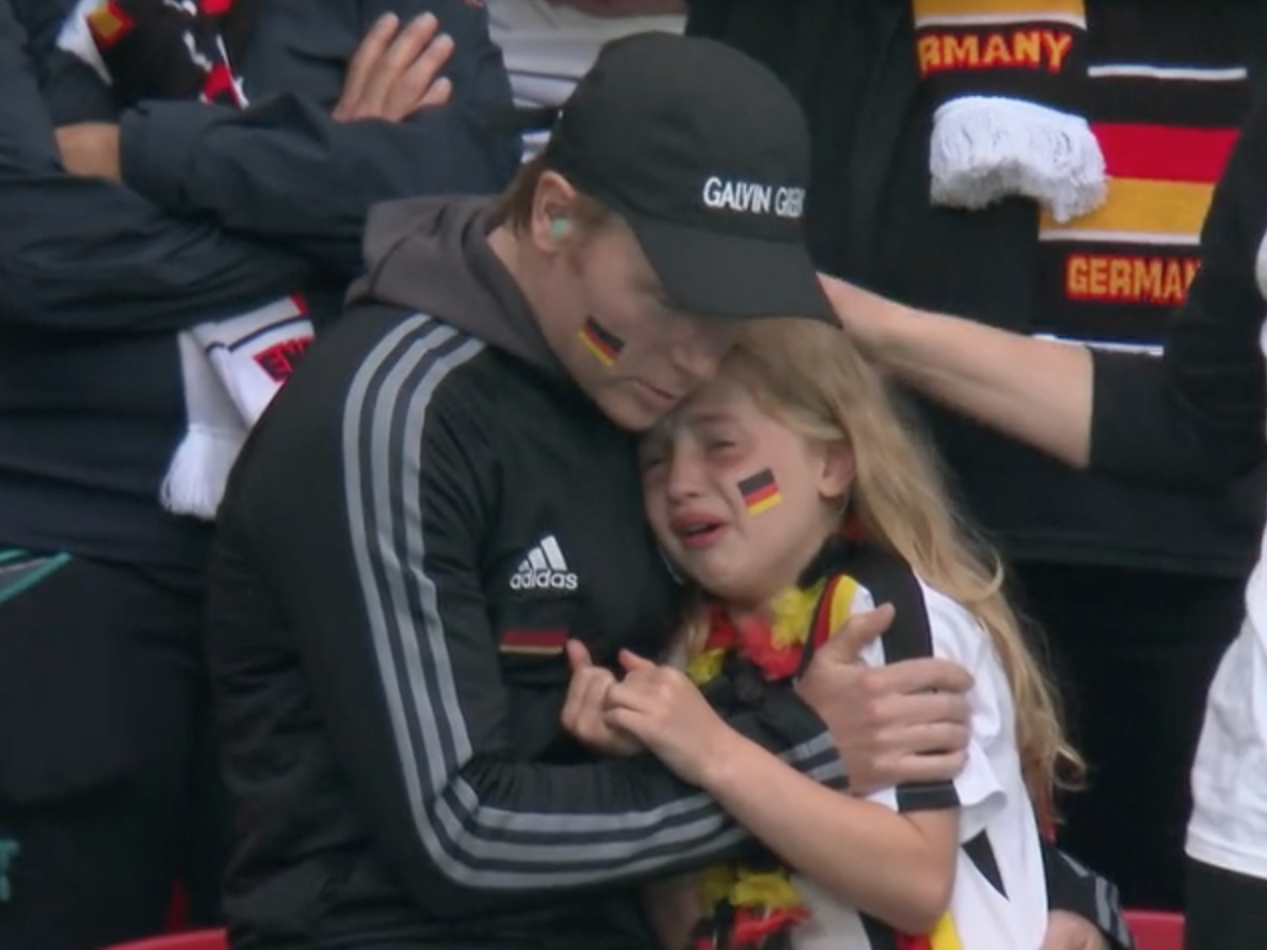 A young german fan cries as England beat Germany 2-0 during Euro 2020