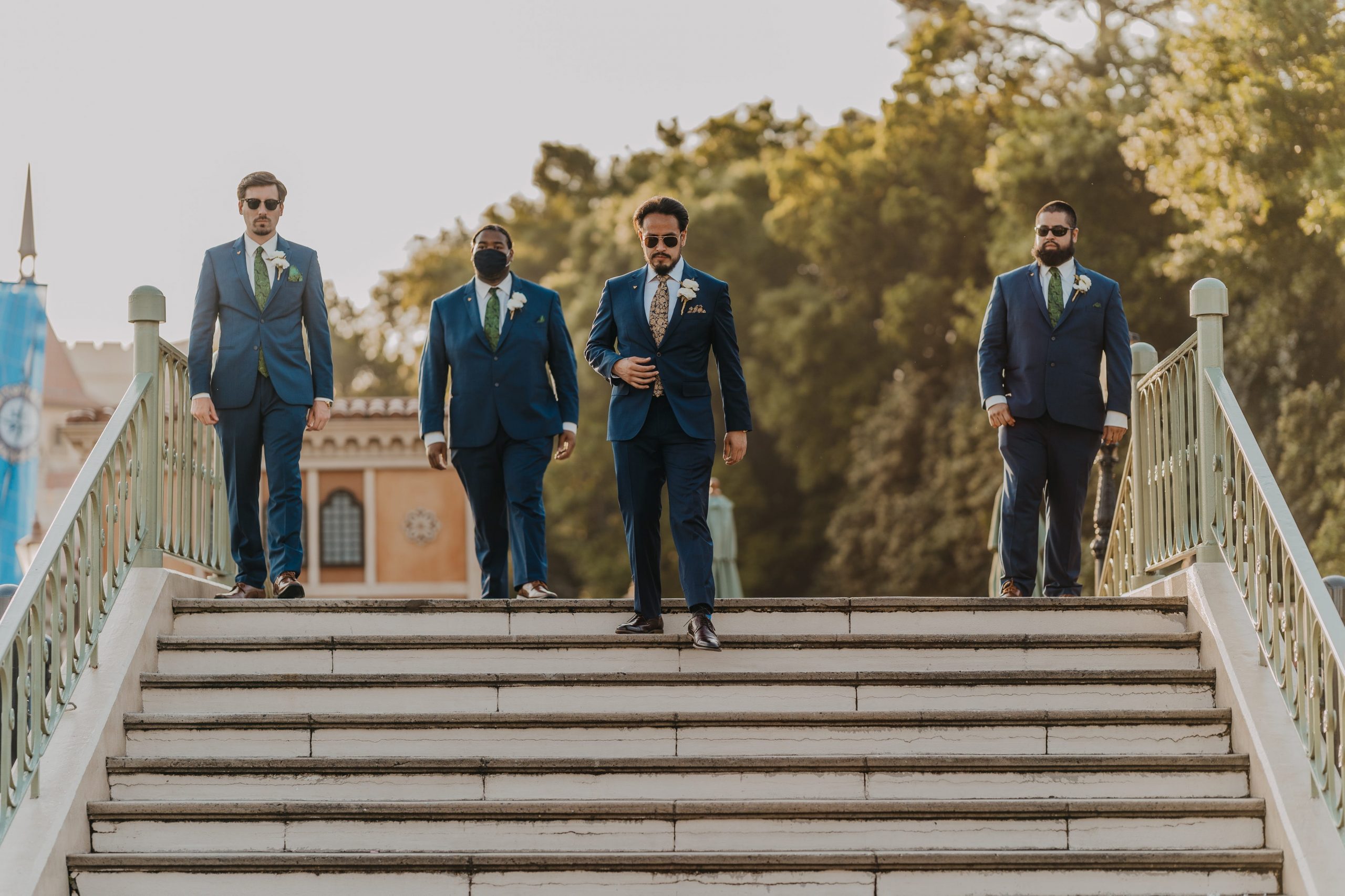 The groom and his groomsmen at a Disney wedding in Italy Pavilion