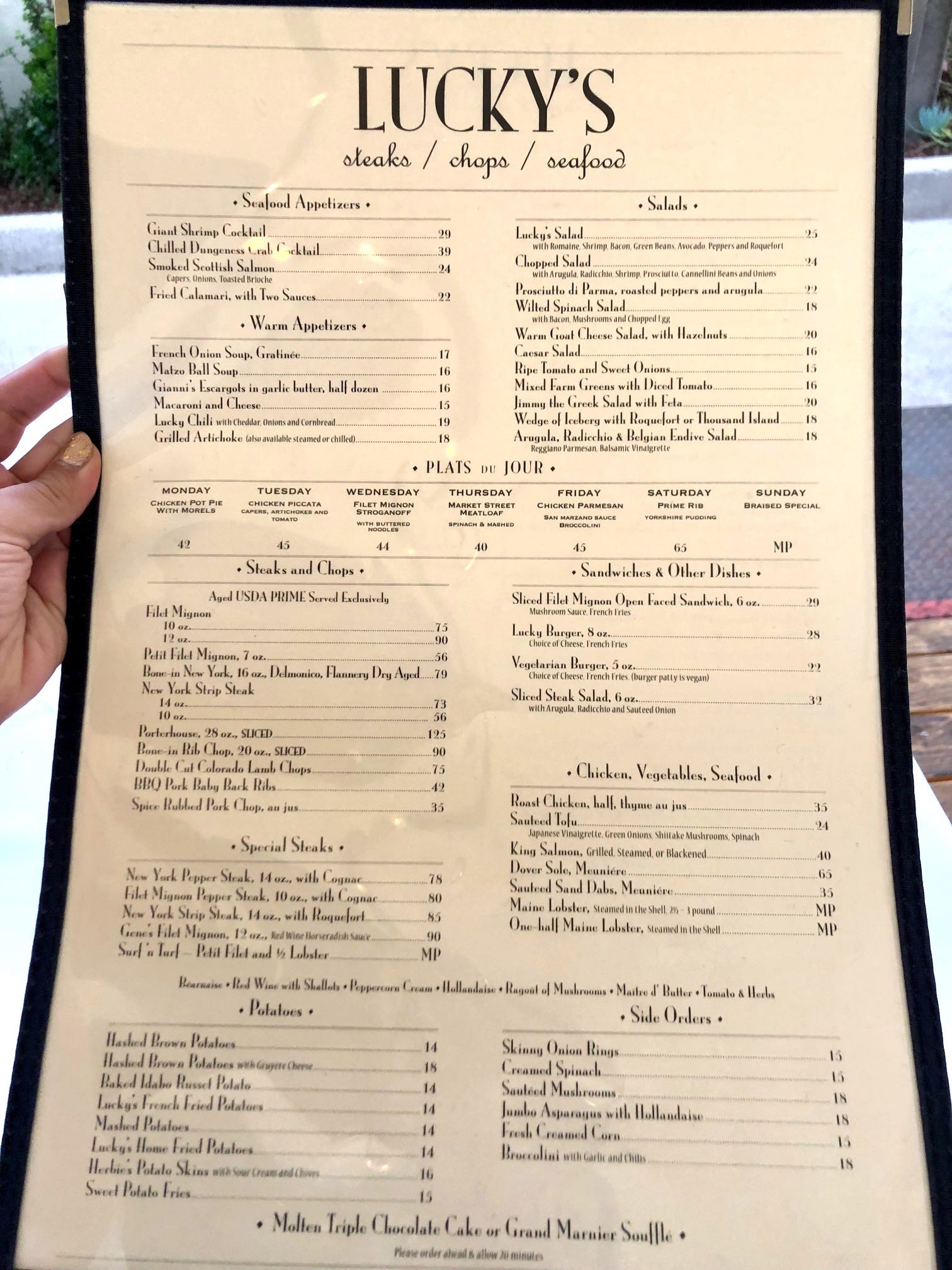 Lucky's Steakhouse Menu