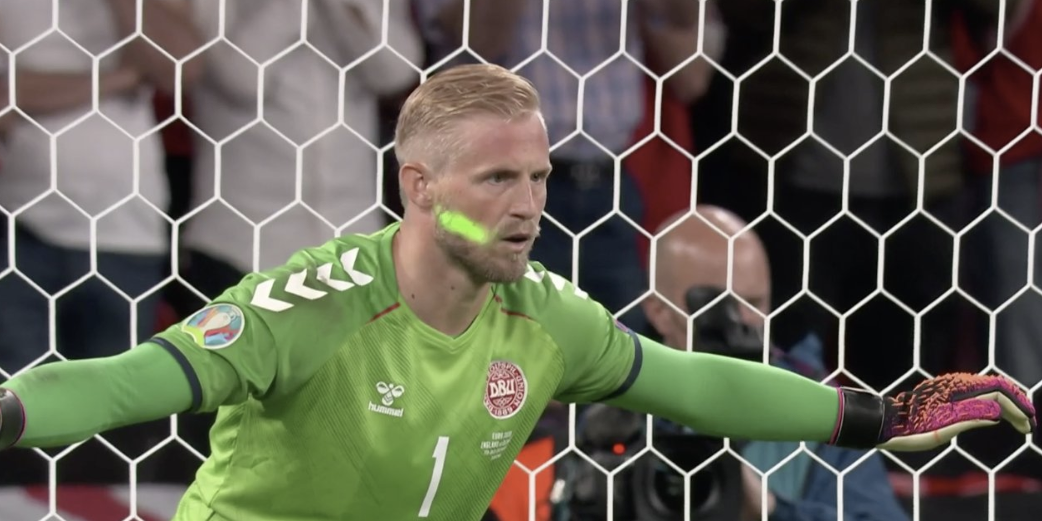 Kasper Schmeichel had a laser pointed at his face just before England's penalty