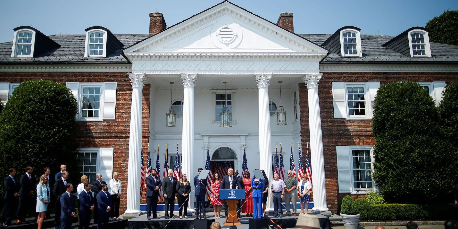 Trump speaks at a press conference held at the entrance to his golf club in Bedminster, New Jersey.