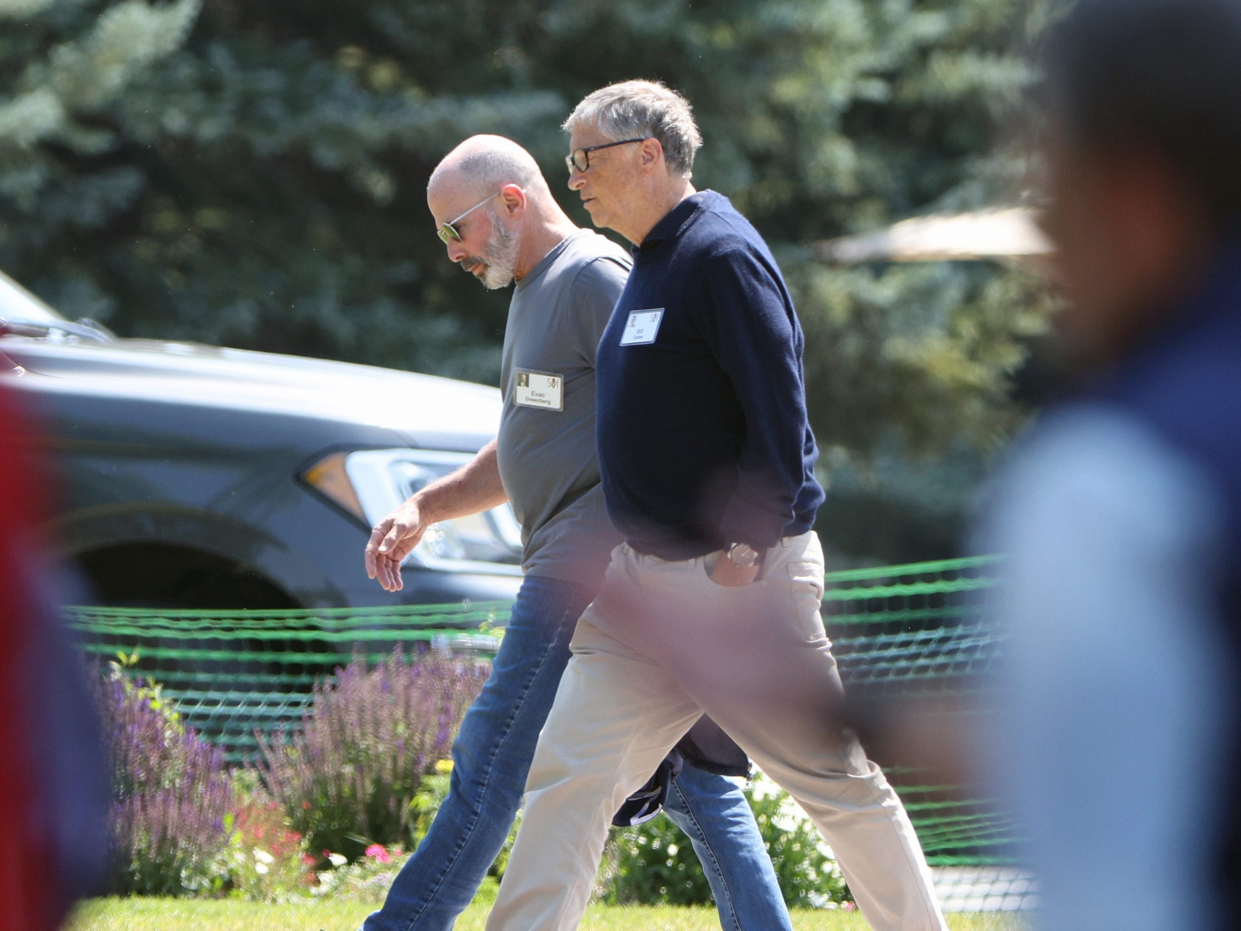 Bill Gates at the Sun Valley Conference, 2021 with President and CEO of Chubb Limited Evan Greenberg.