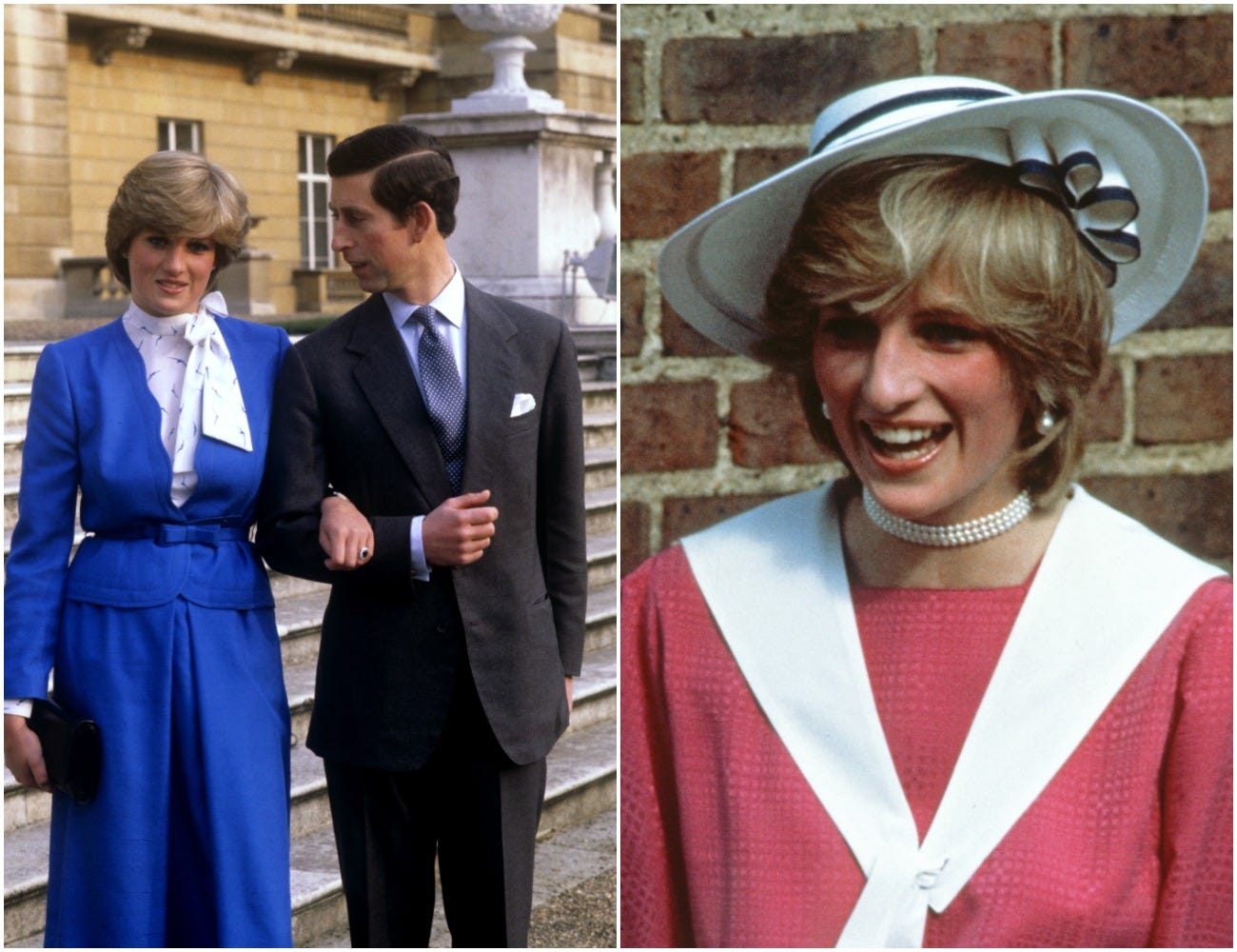 The late Princess of Wales stands next to Prince Charles on the day their engagement was announced.