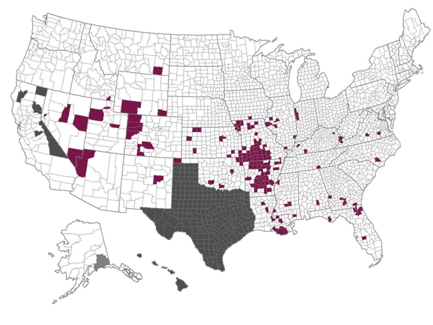 A map of the US shows counties where vaccination rate is below 40% and case rates are above 100 per 100,000.