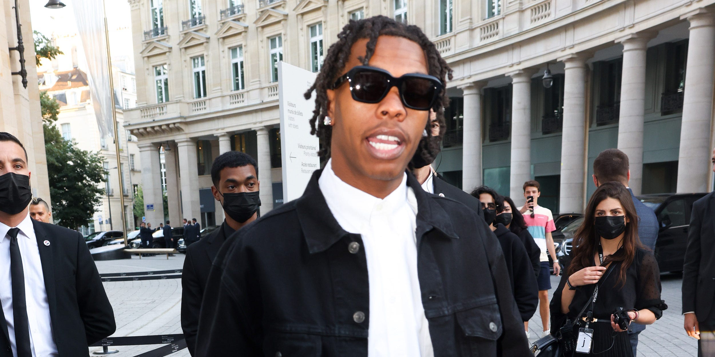 Lil Baby is seen arriving at a Balenciaga dinner at the Bourse De Commerce Pinault Collection on July 07, 2021 in Paris, France.