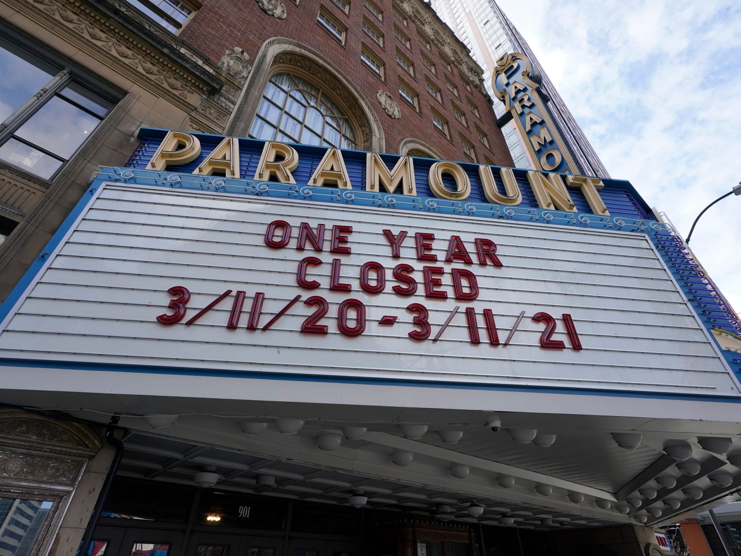 A theater announces one year of closure.