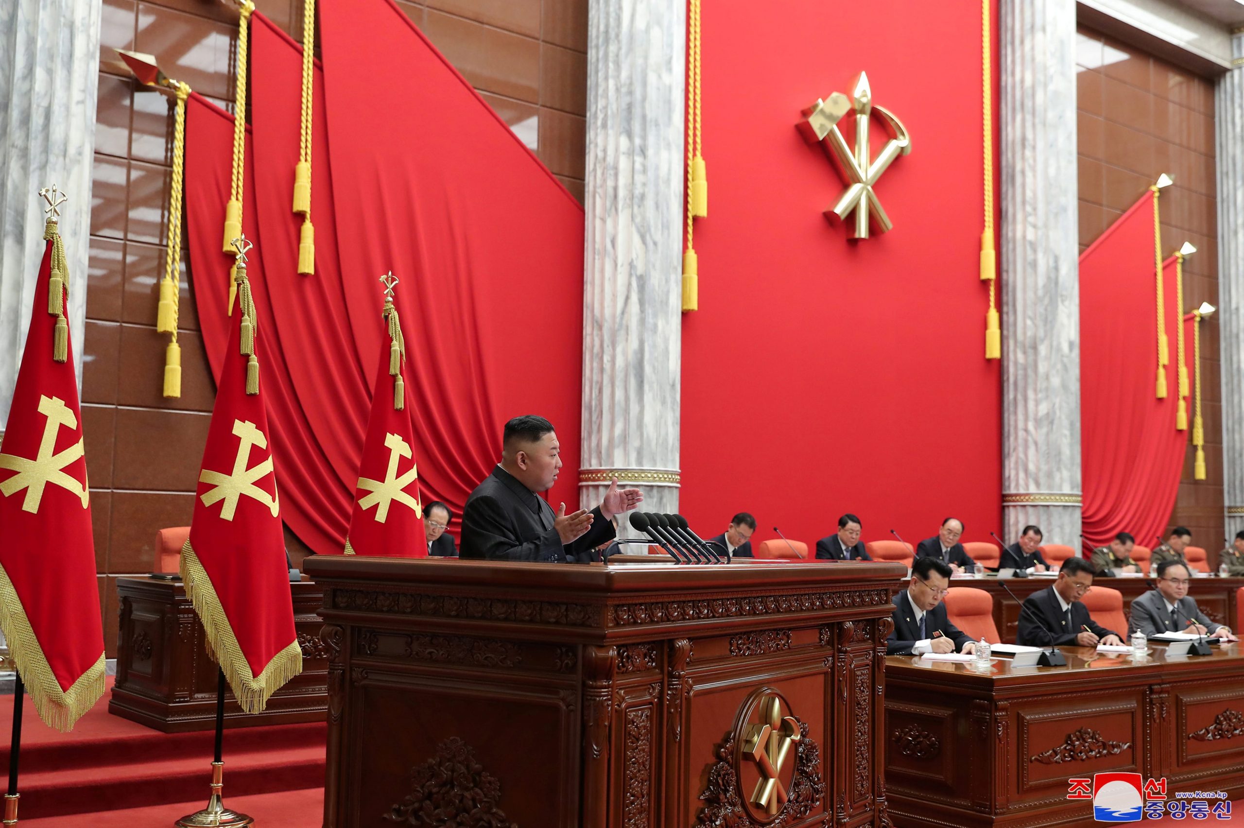 North Korean leader Kim Jong Un speaks during WPK meeting in Pyongyang