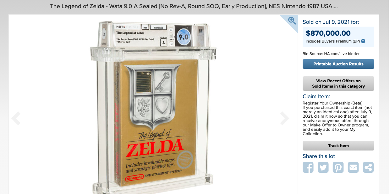 An image of the "Legend of Zelda" video game that was auctioned off.