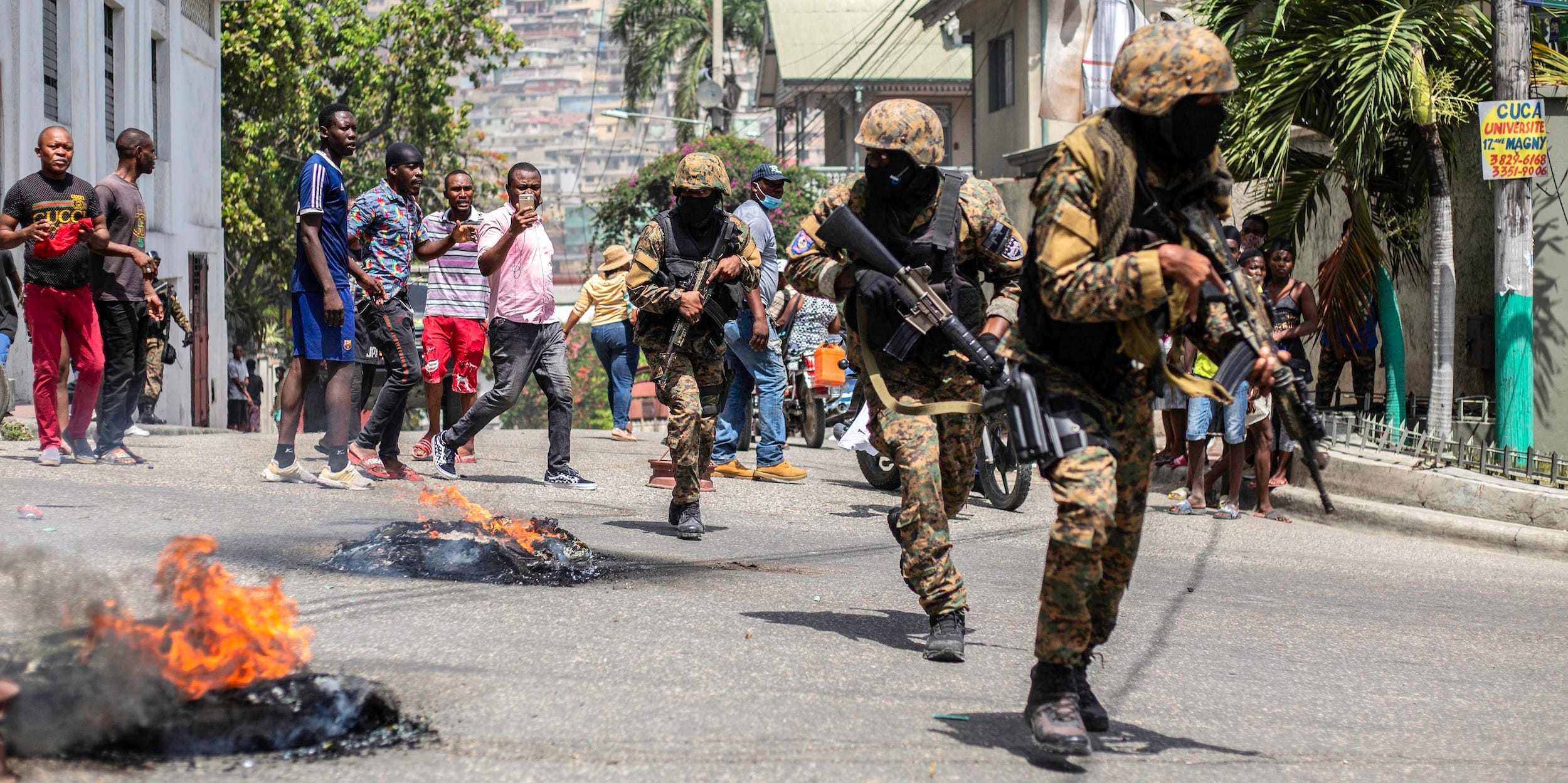 Citizens take part in a protest near the police station of Petion Ville after Haitian president Jovenel Moïse was murdered on July 08, 2021 in Port-au-Prince, Haiti.