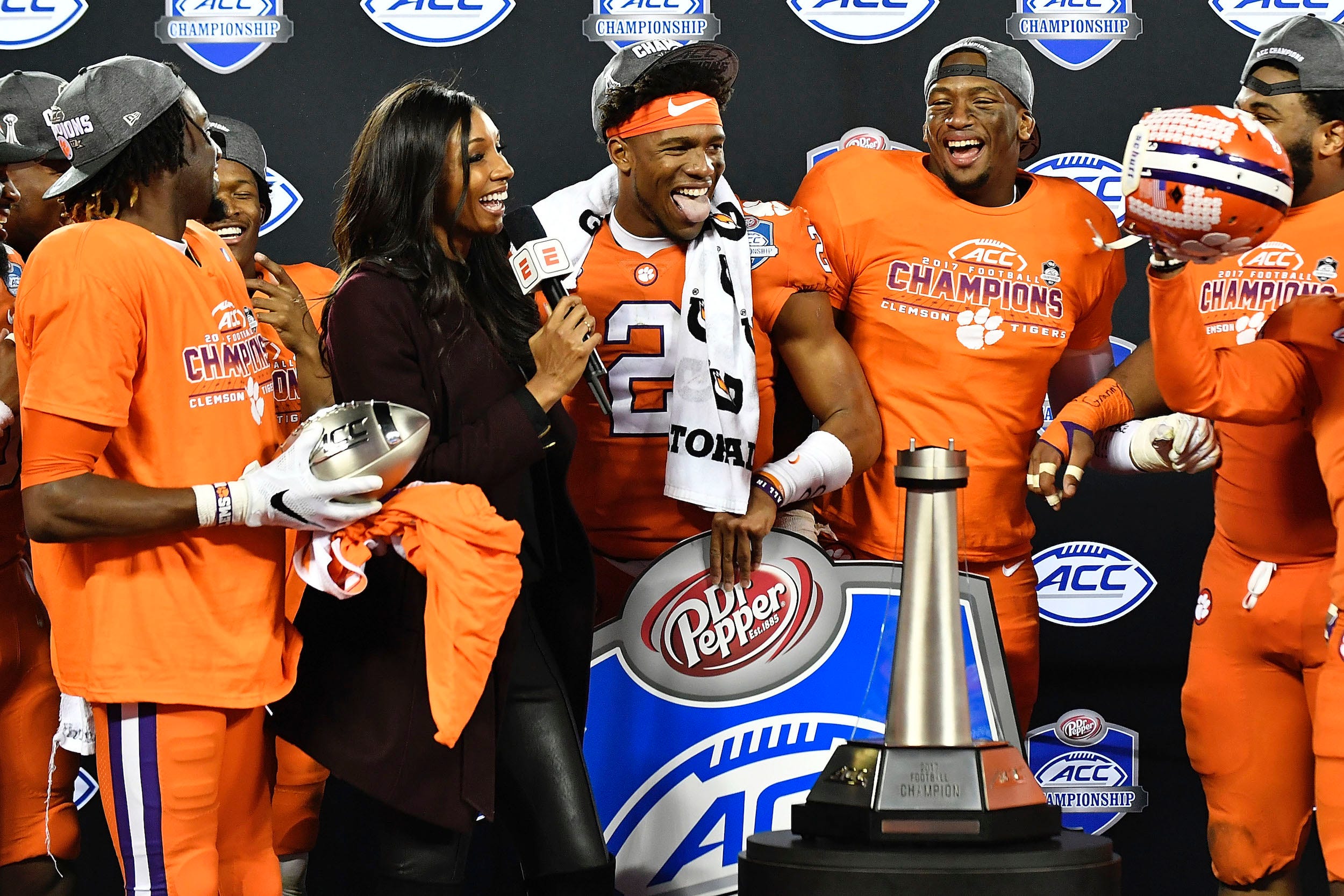 Maria Taylor with Clemson football players.