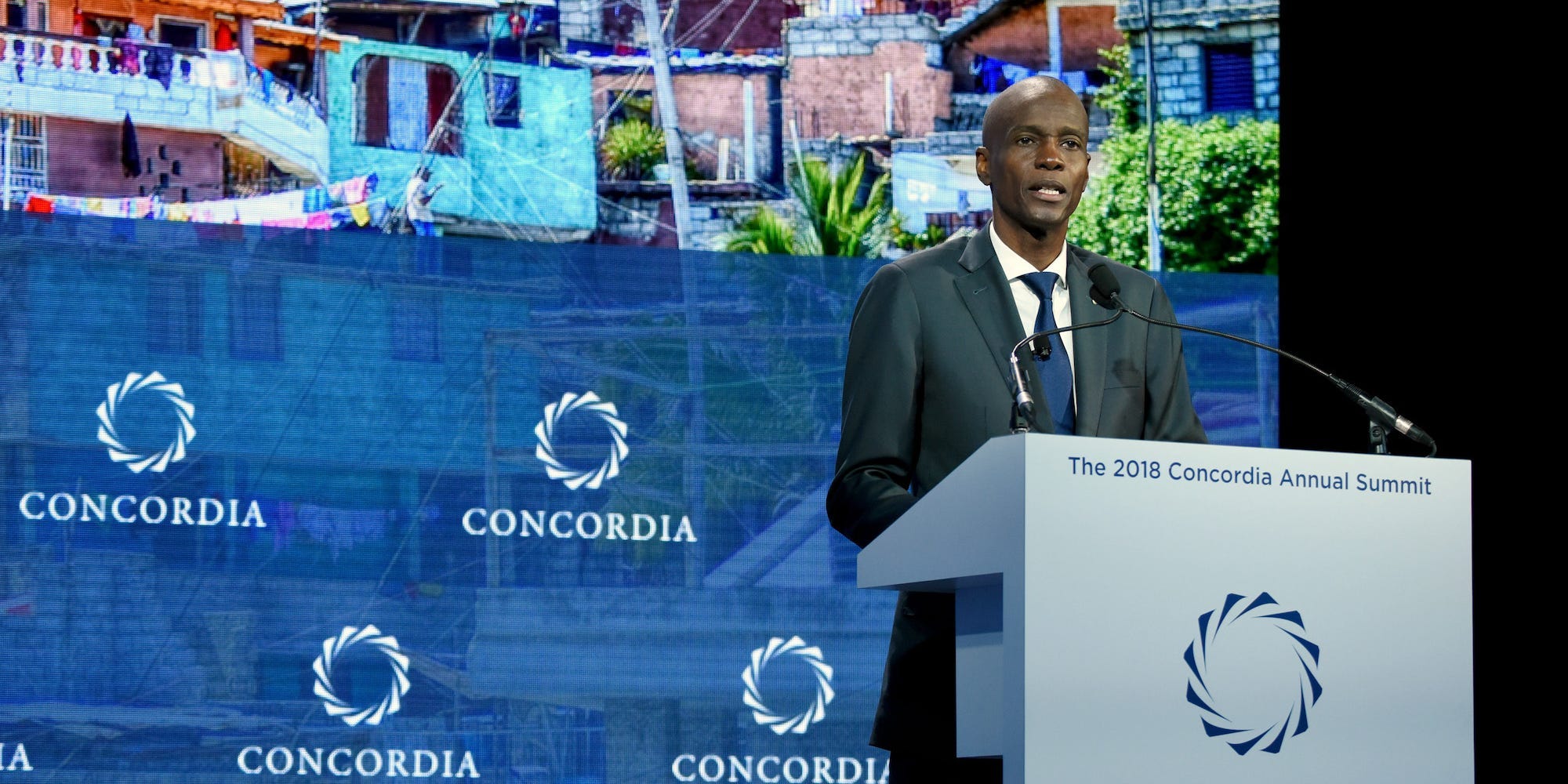 President of the Republic of Haiti H.E. Jovenel Moise speaks onstage during the 2018 Concordia Annual Summit. He was killed on July 7, 2021.