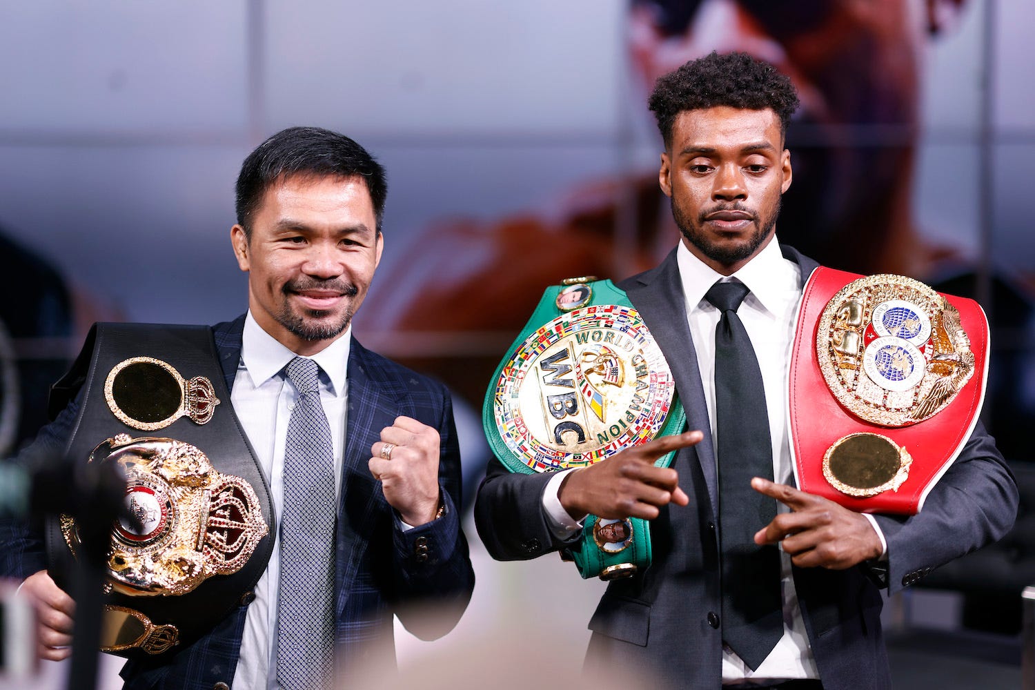 Manny Pacquiao and Errol Spence Jr. met for the first time Sunday ahead of their super showdown.