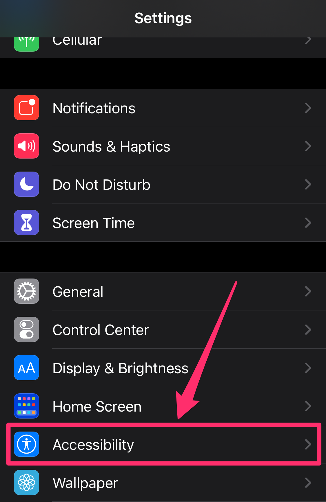 Screenshot of Settings app on iPhone