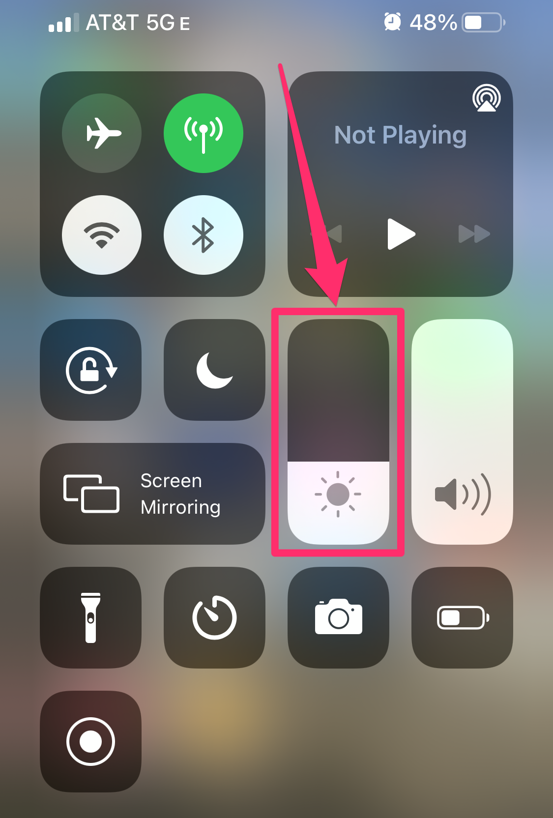 Screenshot of iPhone Control Center