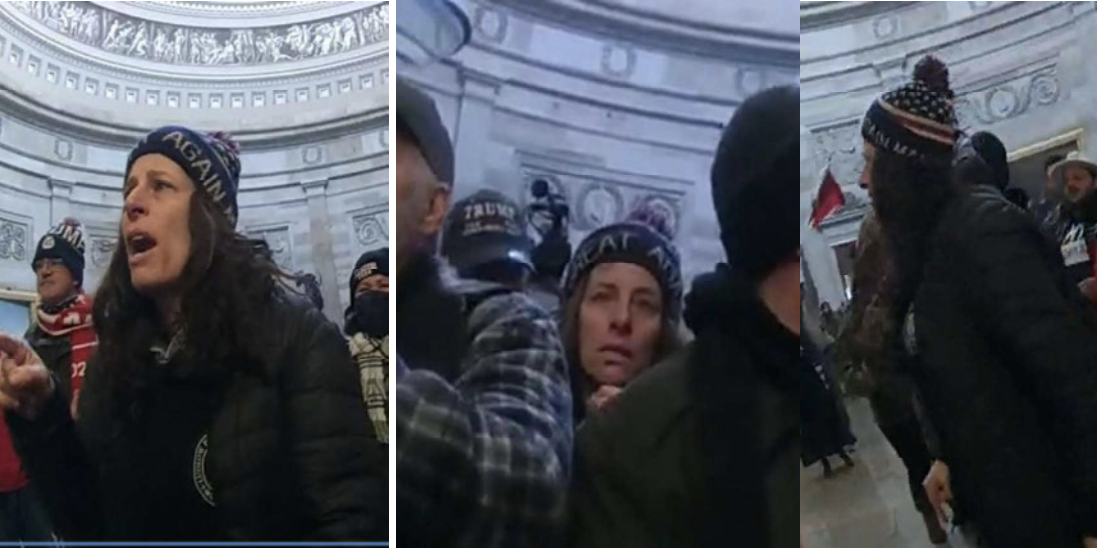 Screenshots of Pauline Bauer in the Capitol Rotunda on January 6.