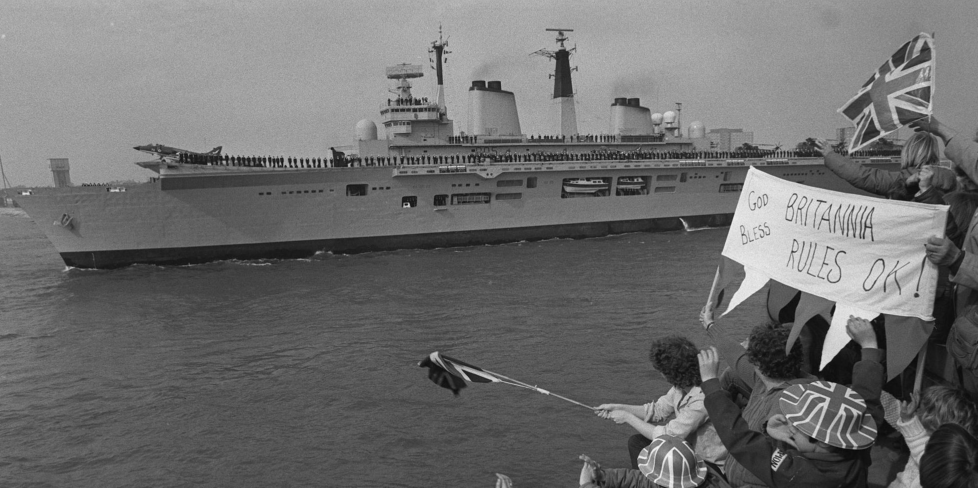 British aircraft carrier HMS Invincible during the Falklands War