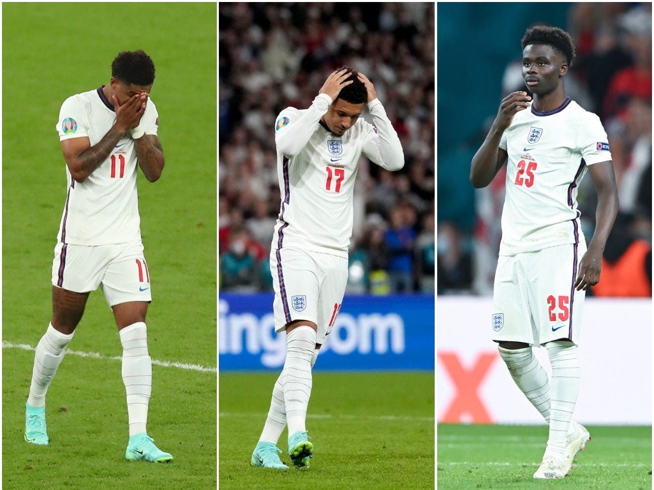 England's Marcus Rashford, Jadon Sancho and Bukayo Saka during the Euro 2020 final.