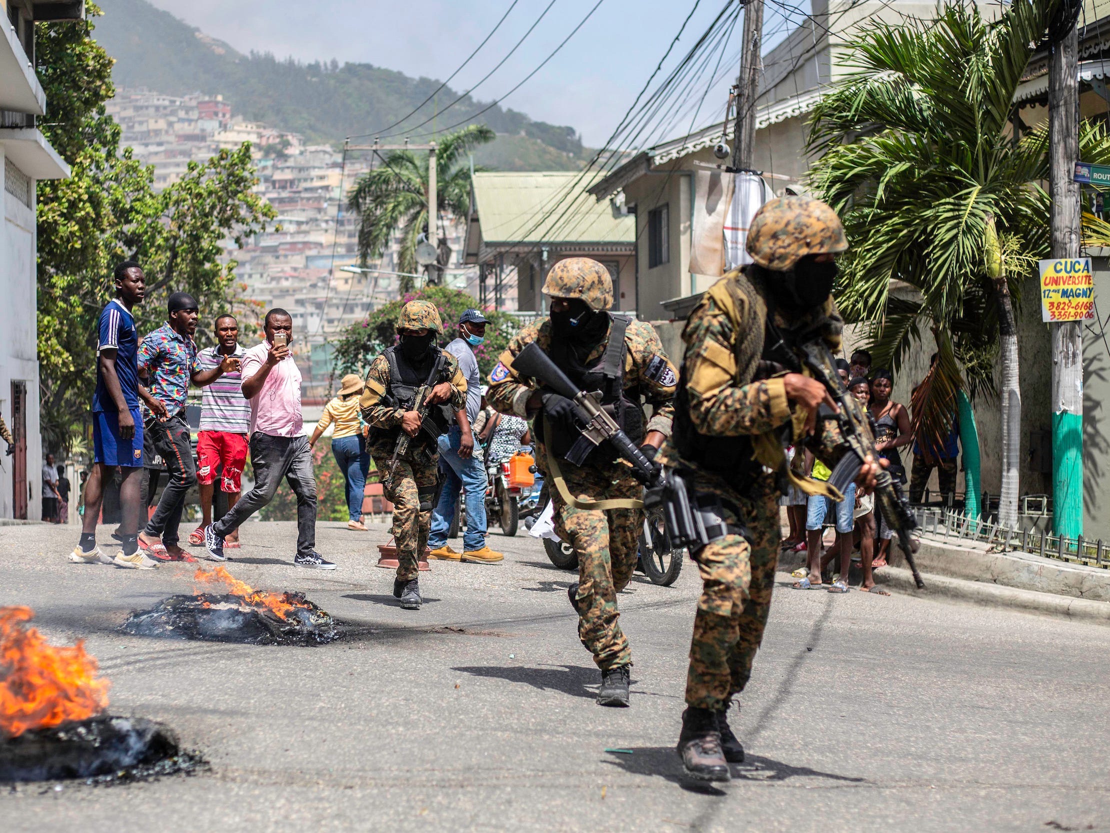 Citizens take part in a protest near the police station of Petion Ville after Haitian president Jovenel Moïse was murdered on July 08, 2021 in Port-au-Prince, Haiti.