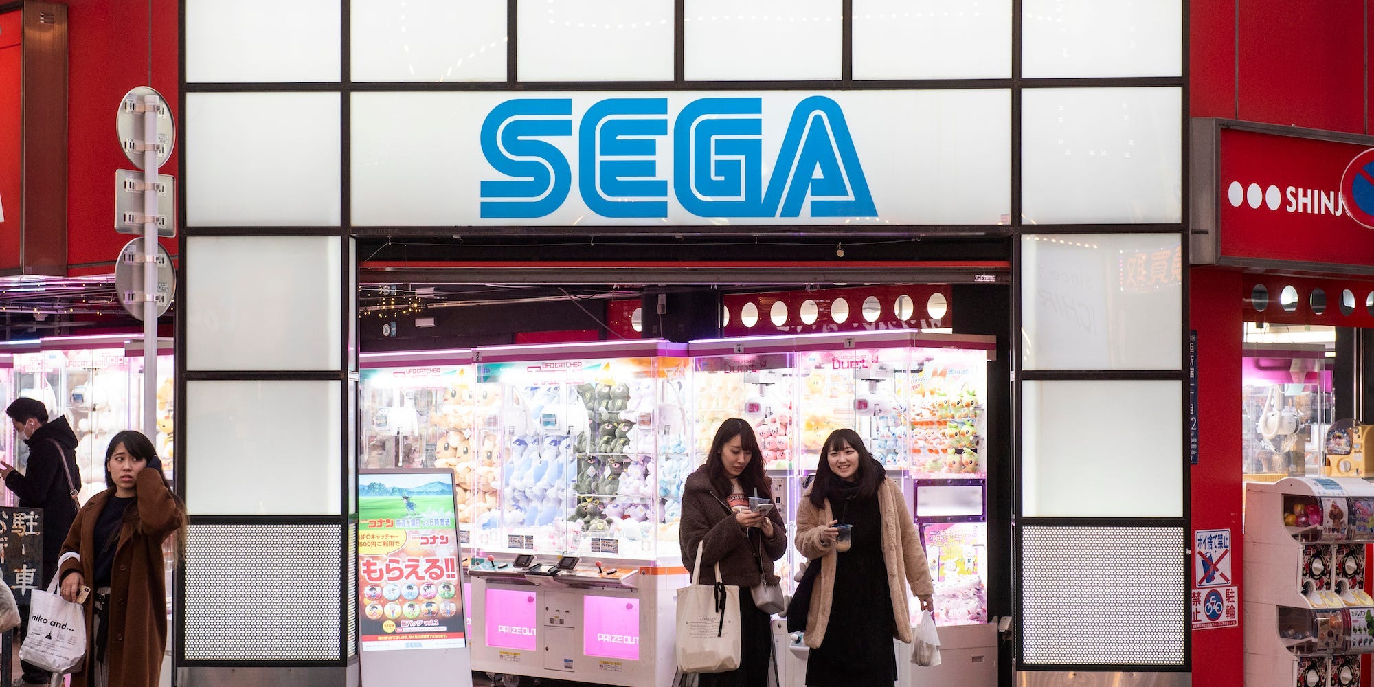 Japanese multinational video game developer and publisher, Sega seen at a gaming center in Tokyo, Japan.