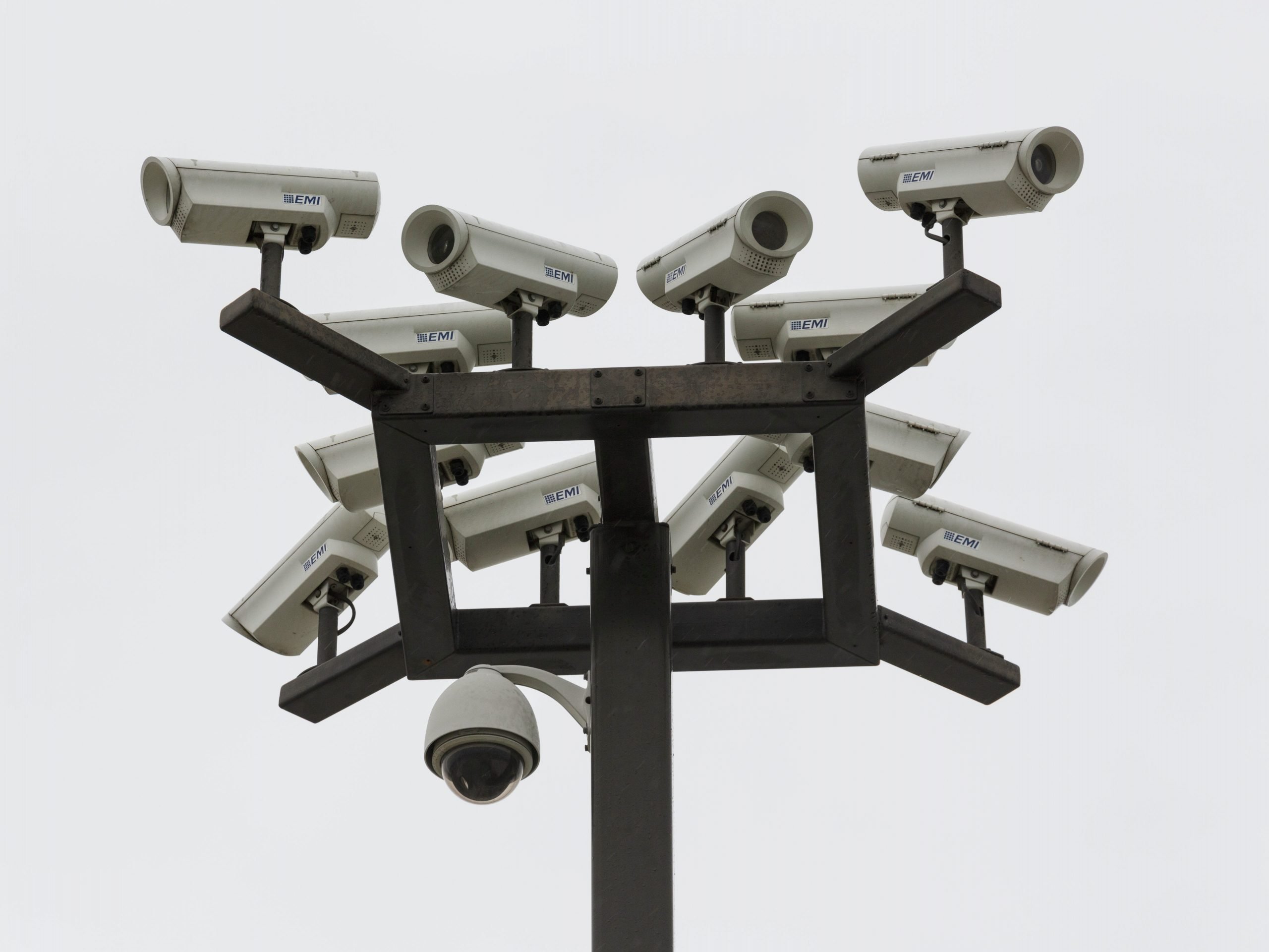 A security camera tower at a self- storage facility in California